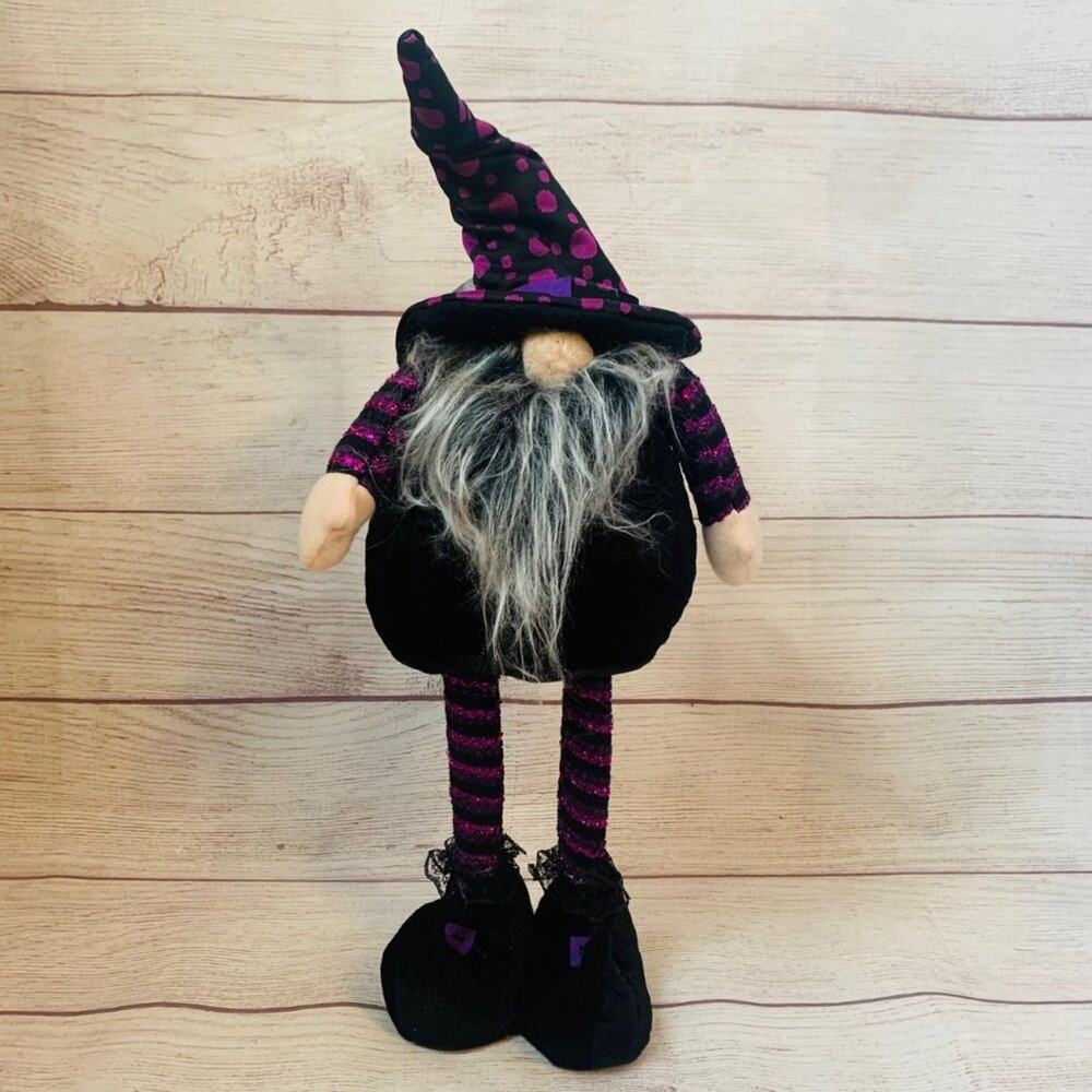 Halloween Gnome Witch Tall Free-standing Purple and Black Outfit Hocus Pocus 17"